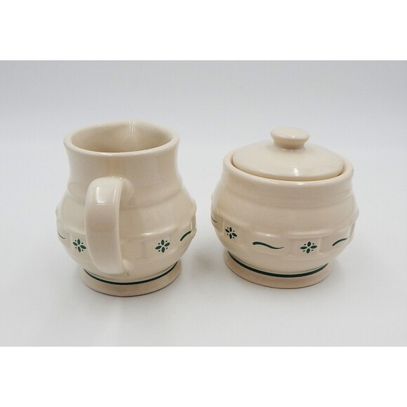 Longaberger Pottery Woven Traditions Heritage Green Sugar & Creamer Set - Picture 3 of 8